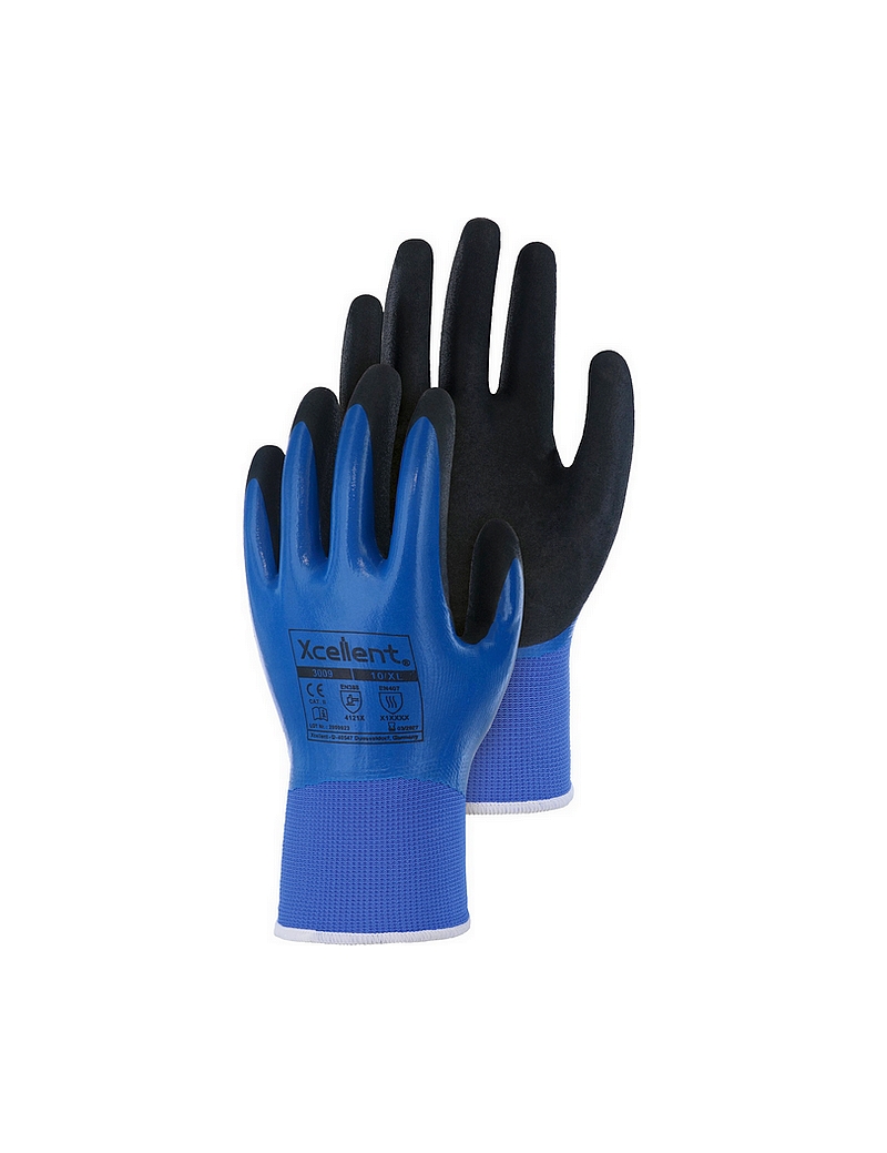 XC3009 Gants en Polyester avec Revêtement Nitrile Extra Doux Bleu & Noir