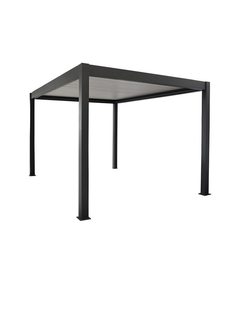 Alusun Pergola Bioclimatique Anthracite en Aluminium Autoportant Electrique + Bandeau LED 3,0M X 3,0M