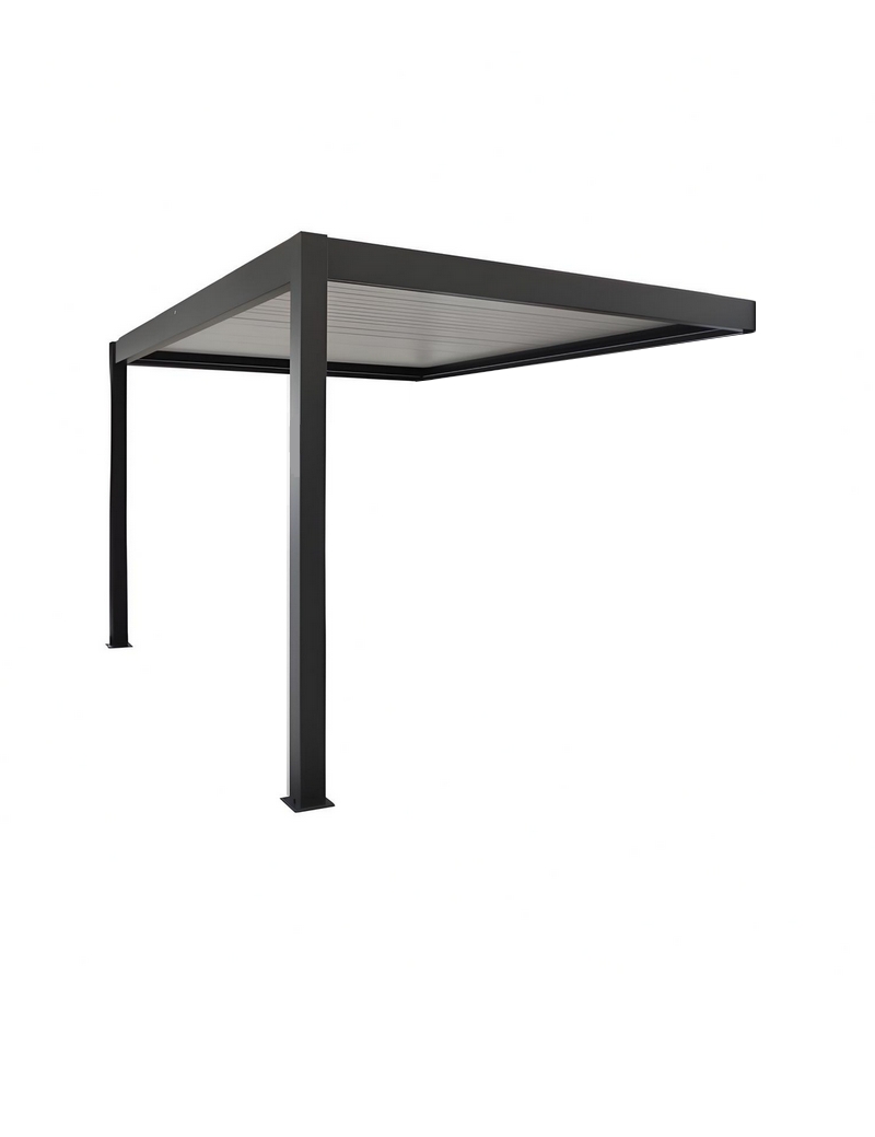 Alusun Pergola Bioclimatique Anthracite en Aluminium Adossé Electrique + Bandeau LED 3,0M X 3,0M