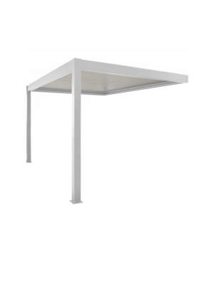 Alusun Pergola Bioclimatique Blanc en Aluminium Adossé Electrique + Bandeau LED 3,0M X 3,0M