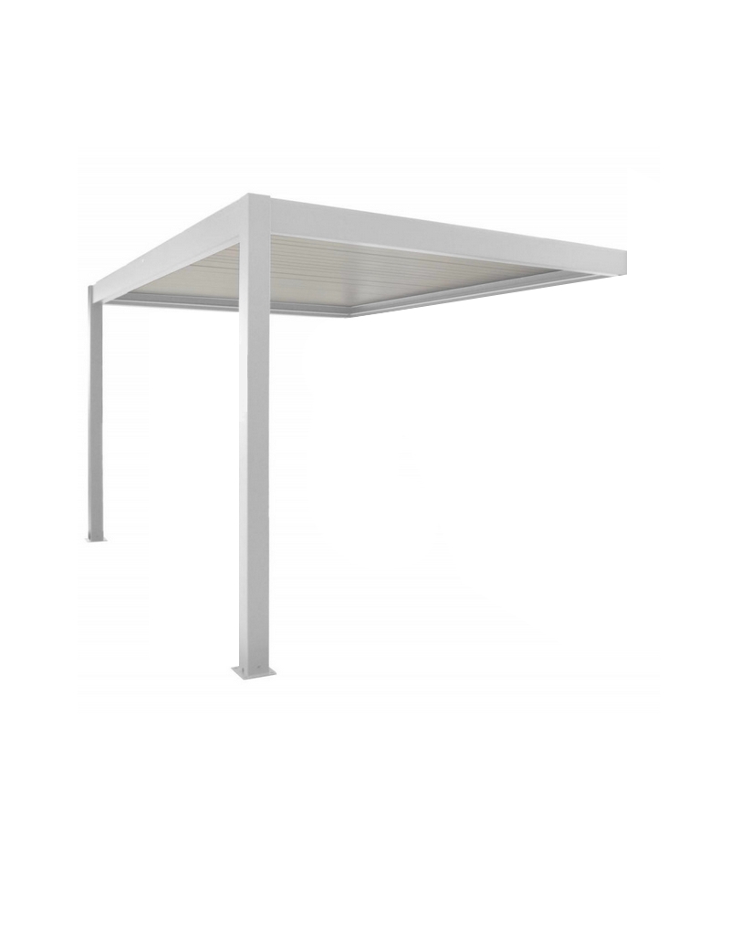 Alusun Pergola Bioclimatique Blanc en Aluminium Adossé Electrique + Bandeau LED 3,0M X 3,0M