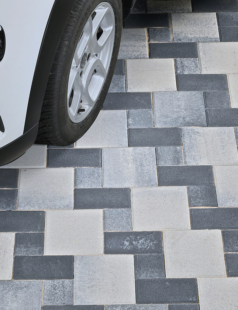 Classique Noir & Blanc 3 Formats Flammé Pavé Béton Effet Nuancé  0,96m²