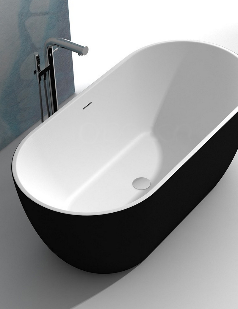 Royale Baignoire îlot en Solid Surface Noir & Blanc Mat Long. 170CM Larg. 80CM Haut. 55CM