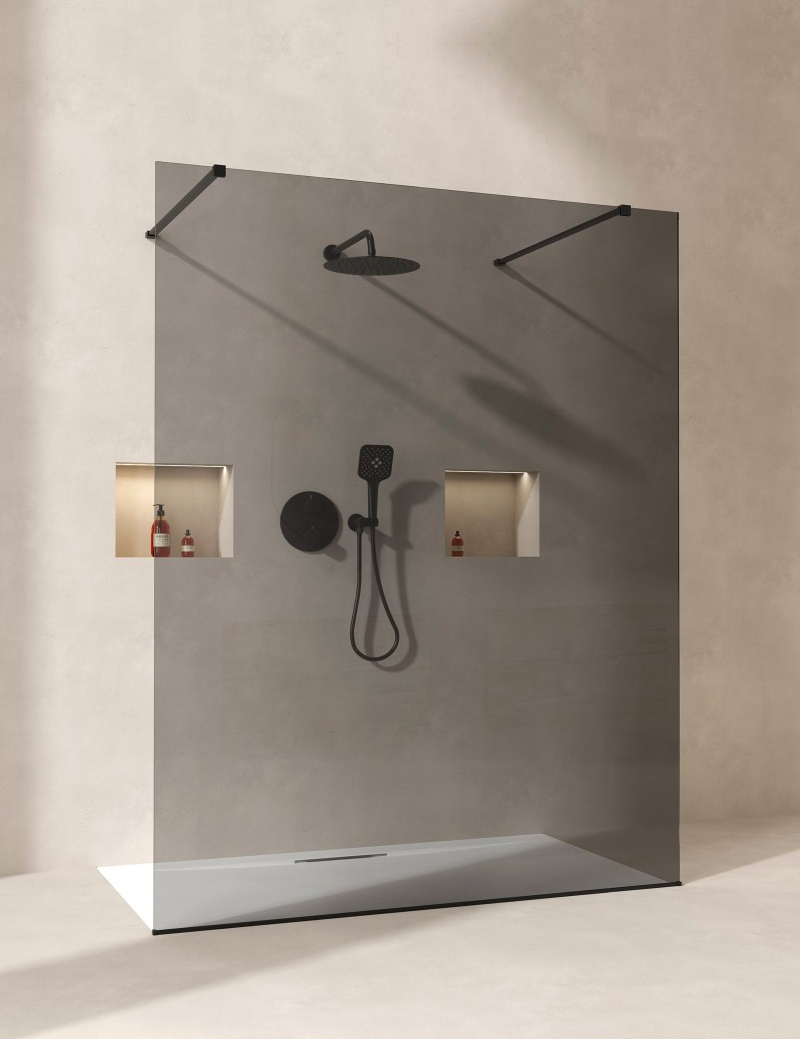 NEO Concept Paroi de Douche Fixe Verre Transparent Fumé Larg. 135CM Haut. 200CM