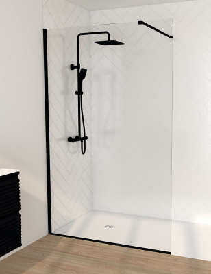 Wilson Paroi de Douche Fixe Noir Larg. 140CM Haut. 200CM