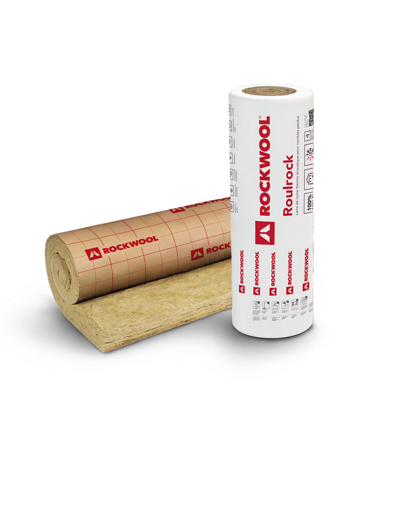 Roulrock Kraft Rouleau Isolant en Laine de Roche Revêtu Kraft Ep. 60MM Lot de 9,60m²